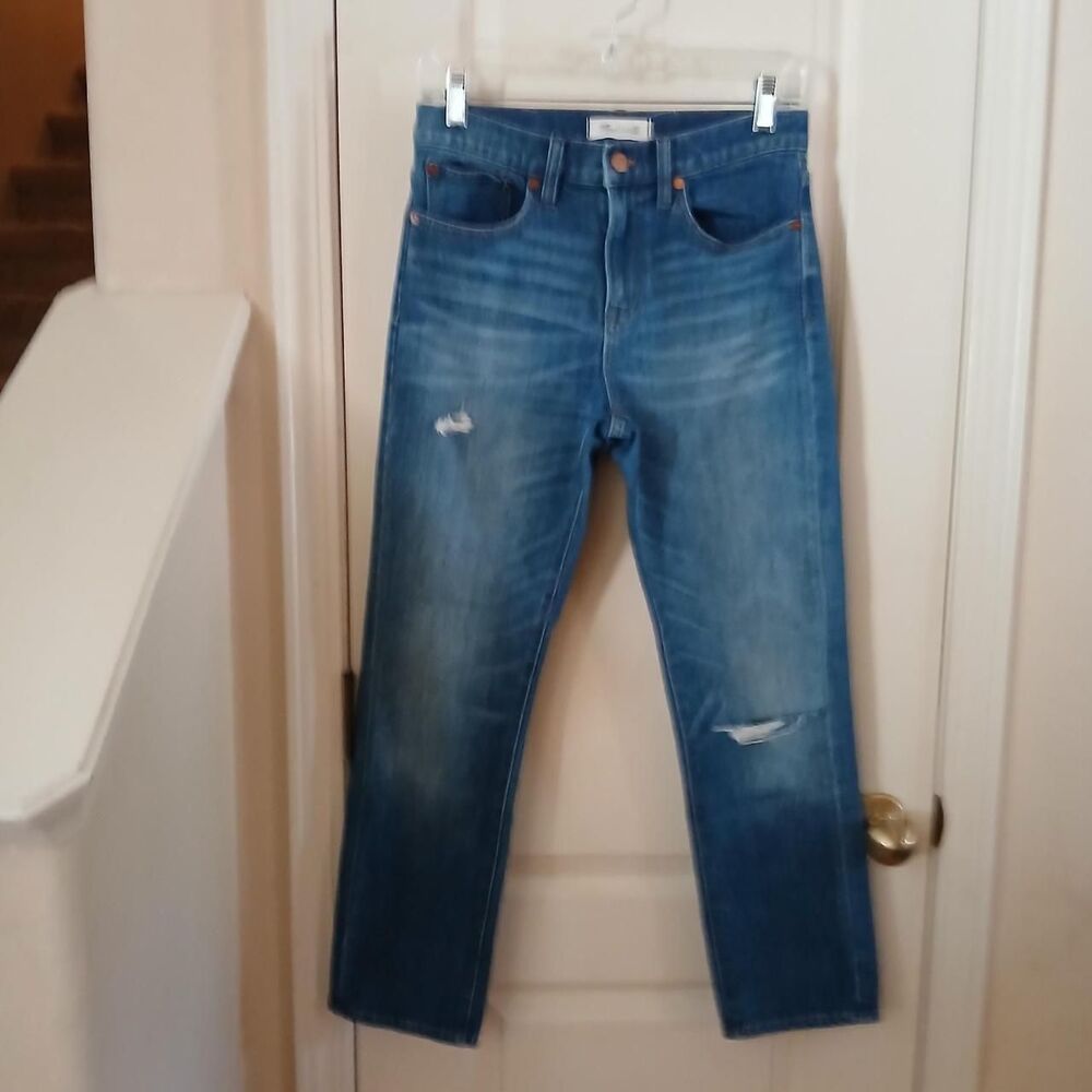 Madewell Straight Crop Distressed Denim Jeans 26 Capsule Wardrobe Staple Classic